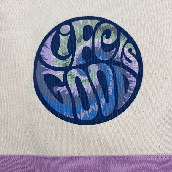 Life is Good Canvas Tote Bag Groovy Tye Dye Cream Purple Pool Travel Beach Boat - Picture 2 of 9